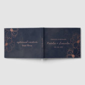 ネイビーブルー&バラゴールドフォイル縁どフローラ結婚ズ ゲストブック (全面)