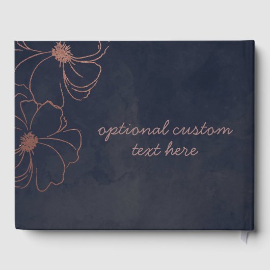 ネイビーブルー&バラゴールドフォイル縁どフローラ結婚ズ ゲストブック (裏面)