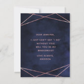 ネイビーブルー&バラ金ゴールドは私の花嫁になる 招待状 (裏面)