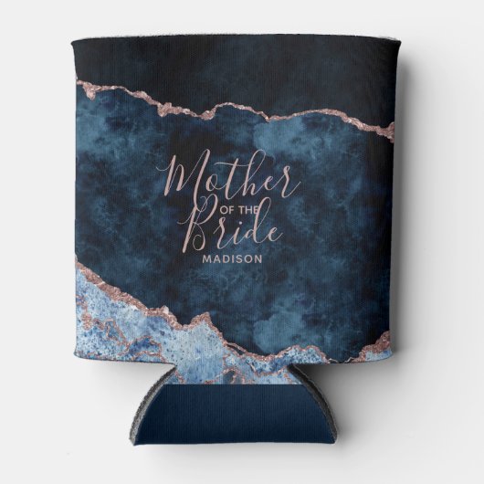 ネイビーブルー&バラ金ゴールドアゲートマザーオブザブライド 缶クーラー (正面)