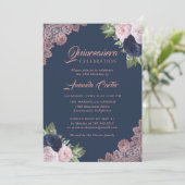 ネイビーブルー&バラ金ゴールドキンセアニェラ15th誕生日 招待状 (スタンド正面)