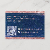 ネイビーブルー&バラ金ゴールドグリッターシレフェミニンンタル 名刺 (裏面)