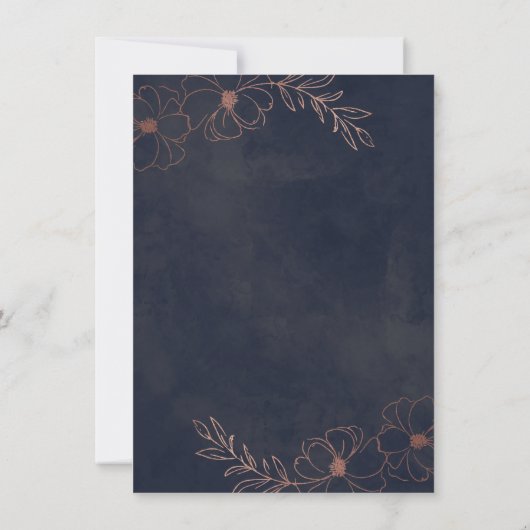 ネイビーブルー&バラ金ゴールドシックカップルのウェディングシャワー 招待状 (裏面)