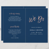 ネイビーブルー&バラ金ゴールドシック結婚式 プログラム冊子 (正面/裏面)