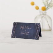 ネイビーブルー&バラ金ゴールドジオメトリックテーブルシーティング プレイスカード (裏面)