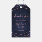 ネイビーブルー&バラ金ゴールドジオメト結婚リの感謝 ギフトタグ (裏面)