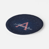 ネイビーブルー&バラ金ゴールドスパークルモノグラムイニシャル ペーパープレート (アングル)