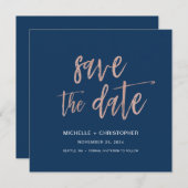 ネイビーブルー&バラ金ゴールドセーブザデートスクエアカード セーブザデート (正面/裏面)