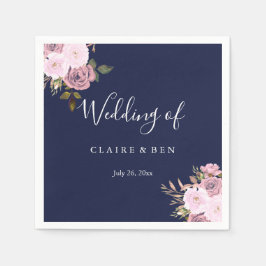 ネイビーブルー&バラ金ゴールドフローラウェディングレセプション スタンダードカクテルナプキン