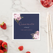 ネイビーブルー&バラ金ゴールドフローラキンセアニェラパーティー スタンダードカクテルナプキン (インサイチュ)