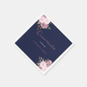 ネイビーブルー&バラ金ゴールドフローラキンセアニェラパーティー スタンダードカクテルナプキン (角)