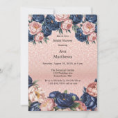 ネイビーブルー&バラ金ゴールドフローラブライダルシャワー 招待状 (正面)