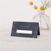 ネイビーブルー&バラ金ゴールドリザーブドシー結婚ツ プレイスカード (正面)
