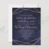 ネイビーブルー&バラ金ゴールド磁気結婚式招待状 マグネット招待状 (正面)