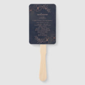 ネイビーブルー&バラ金ゴールド結婚のセレモニープログラム ハンドファン (正面)