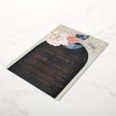 ネイビーブルー&バラ金ゴールド結婚ズフォイル招待状 箔招待状 (回転した状態)