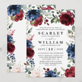 ネイビーブルー バーガンディー ブラッシュピンク アニバーサリー パーティー 招待状 (正面/裏面)