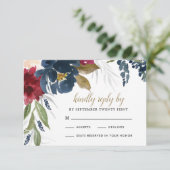 ネイビーブルー バーガンディー ブラッシュ ピンク シルバー ゴールド ウェディング 出欠カード (スタンド正面)