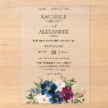 ネイビーブルー、バーガンディー、ホワイトのフラワーの結婚式