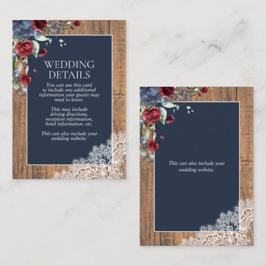 ネイビーブルー バーガンディー ボタニカルレース ウッドディテール エンクロージャーカード (正面/裏面)