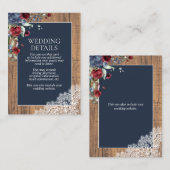 ネイビーブルー バーガンディー ボタニカルレース 木目 詳細 エンクロージャーカード (正面/裏面)