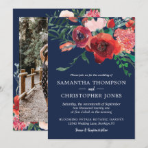 ネイビーブルー バーガンディー レッド コーラル フラワー フォト ウェディング