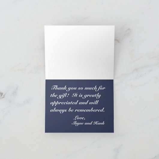 ネイビーブルー バーガンディ フラワー ウェディング サンクス カード (内部)