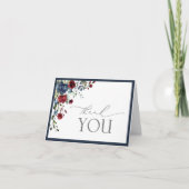 ネイビーブルー バーガンディ フラワー スクリプト ありがとうカード サンキューカード (正面)