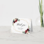 ネイビーブルー バーガンディ 花柄 ゴールド 幾何学フレーム サンキューカード (正面)