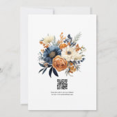 ネイビーブルー、バーントオレンジ & シャンパンの花を飾った結婚式 セーブザデート (裏面)