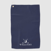 ネイビーブルー　パーソナライズドネーム　ゴルフボール　アンド　クラブ ゴルフタオル (正面)