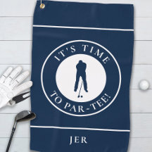 ネイビーブルー　パーティタイムを楽しもう　彼のイニシャル入りゴルフタオル