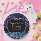 ネイビーブルー&パープル海アゲート誕生日 ペーパープレート (パーティー)