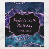 ネイビーブルー&パープル海アゲート誕生日 ワインラベル (シングルラベル)