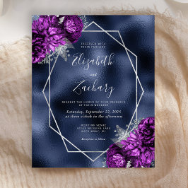 ネイビーブルー+パープル+シルバーの花嫁衣装の結婚式
