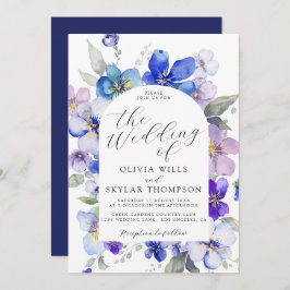 ネイビーブルー パープル モーブ ピンク 花 結婚式 招待状