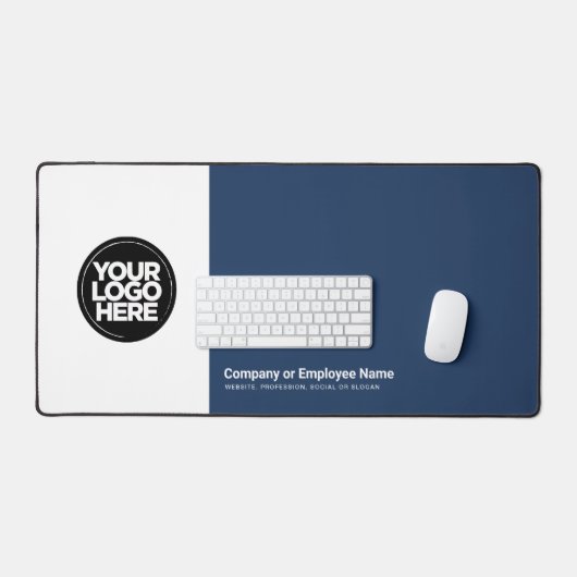 ネイビーブルー |ビジネスカスタムロゴ名、スローガン デスクマット (キーボード&マウス)