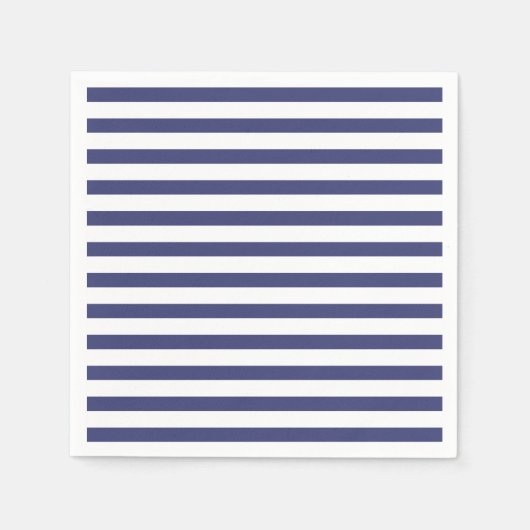 ネイビーブルー&ピュアホワイトストライプズ スタンダードカクテルナプキン (正面)