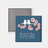 ネイビーブルー&ピンクさくらんぼブロッサム春の結婚式 マグネット (正面/裏面)