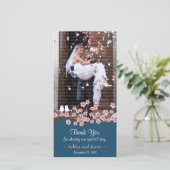 ネイビーブルー&ピンクさくらんぼBlossom Photo Thank You サンキューカード (スタンド正面)