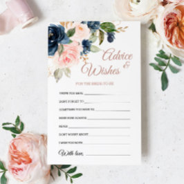ネイビーブルー&ピンクの花ウィッシュ&アドバイスカード