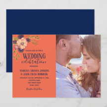 ネイビーブルー ピンクの花柄 フォト ウェディング