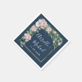 ネイビーブルー&ピンクダスティーバラグリーン結婚金ゴールド スタンダードカクテルナプキン (角)