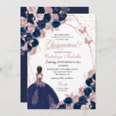 ネイビーブルー&ピンクバタフライプリンセスキンセアニェラ 招待状 (正面/裏面)