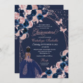 ネイビーブルー&ピンクバタフライプリンセスキンセアニェラ 招待状 (正面/裏面)