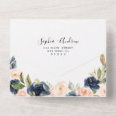 ネイビーブルー&ピンクフ結婚ラワーズ・オール・イン・ワン オールインワン招待状 (裏面)