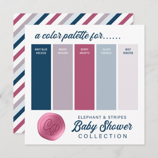 ネイビーブルー&ピンクベビーシャワーカラーパレットカード 招待状 (正面/裏面)