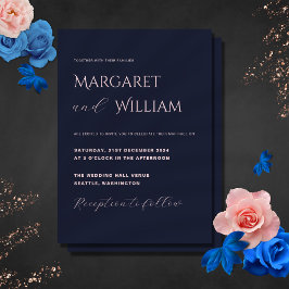 ネイビーブルー&ピンクミニマモダンリストエレガントな結婚式 招待状