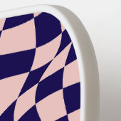 ネイビーブルー&ピンク波状チェッカーボードモノグラム ピックルボールラケット (左詳細)