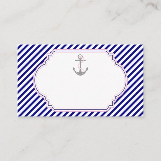 ネイビーブルー，ピンク航海のいかり結婚ズ座席表 プレイスカード (正面)